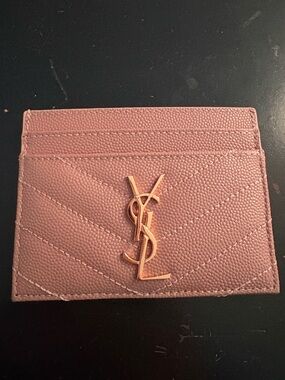 Saint Laurent Blush Pink Quilted Card Holder with Gold YSL Emblem